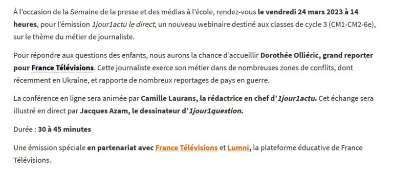 Émission 1jour1actu Le Direct Cest Quoi Le Métier De Journaliste Reporter De Guerre